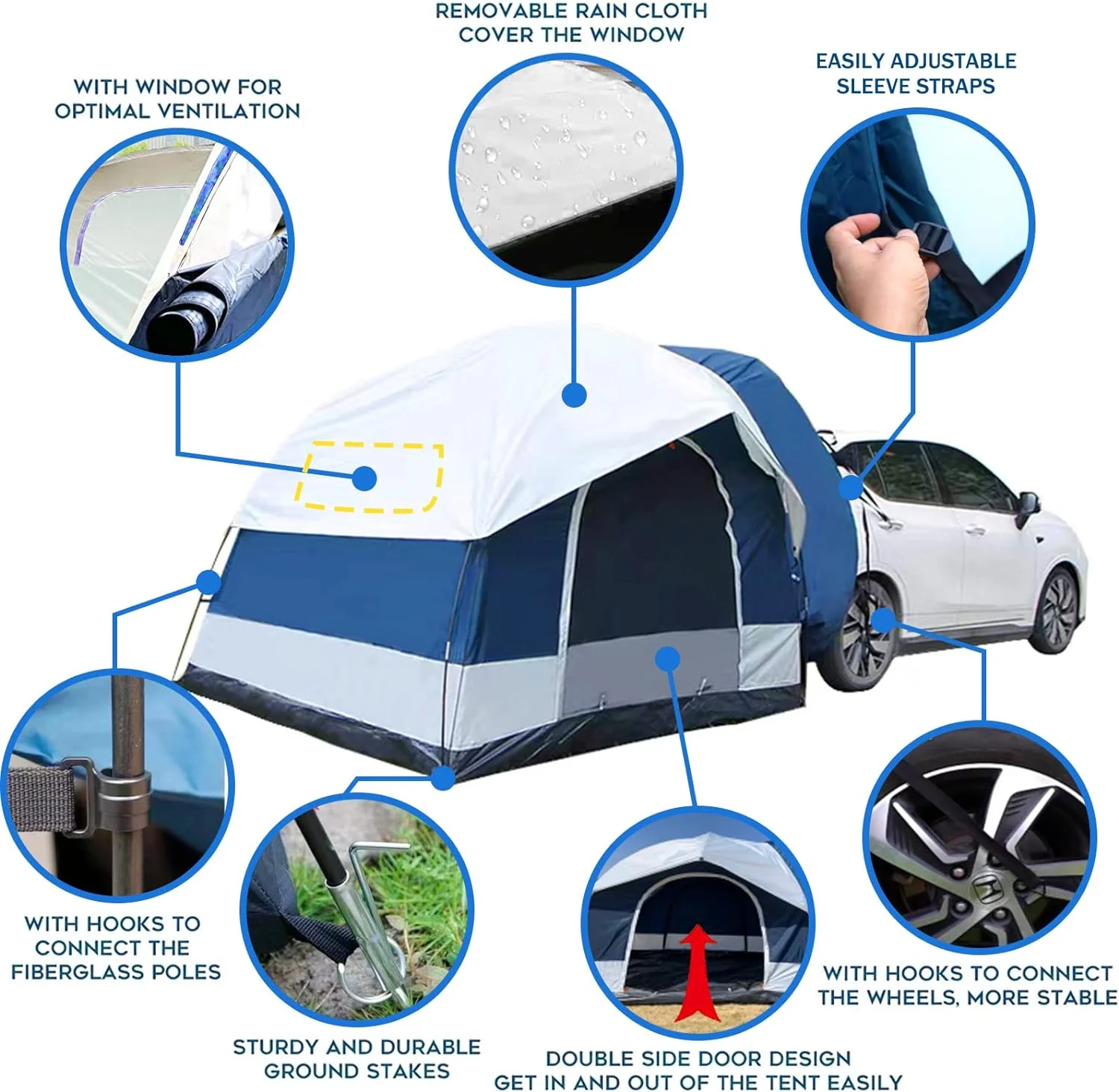 SUV Tent Attachment for Camping Up to 6-8 Person Sleeping Capacity Car Tent Includes Rainfly and Storage Bag,Universal Fit, 8' W x 8' L x 7.2' H