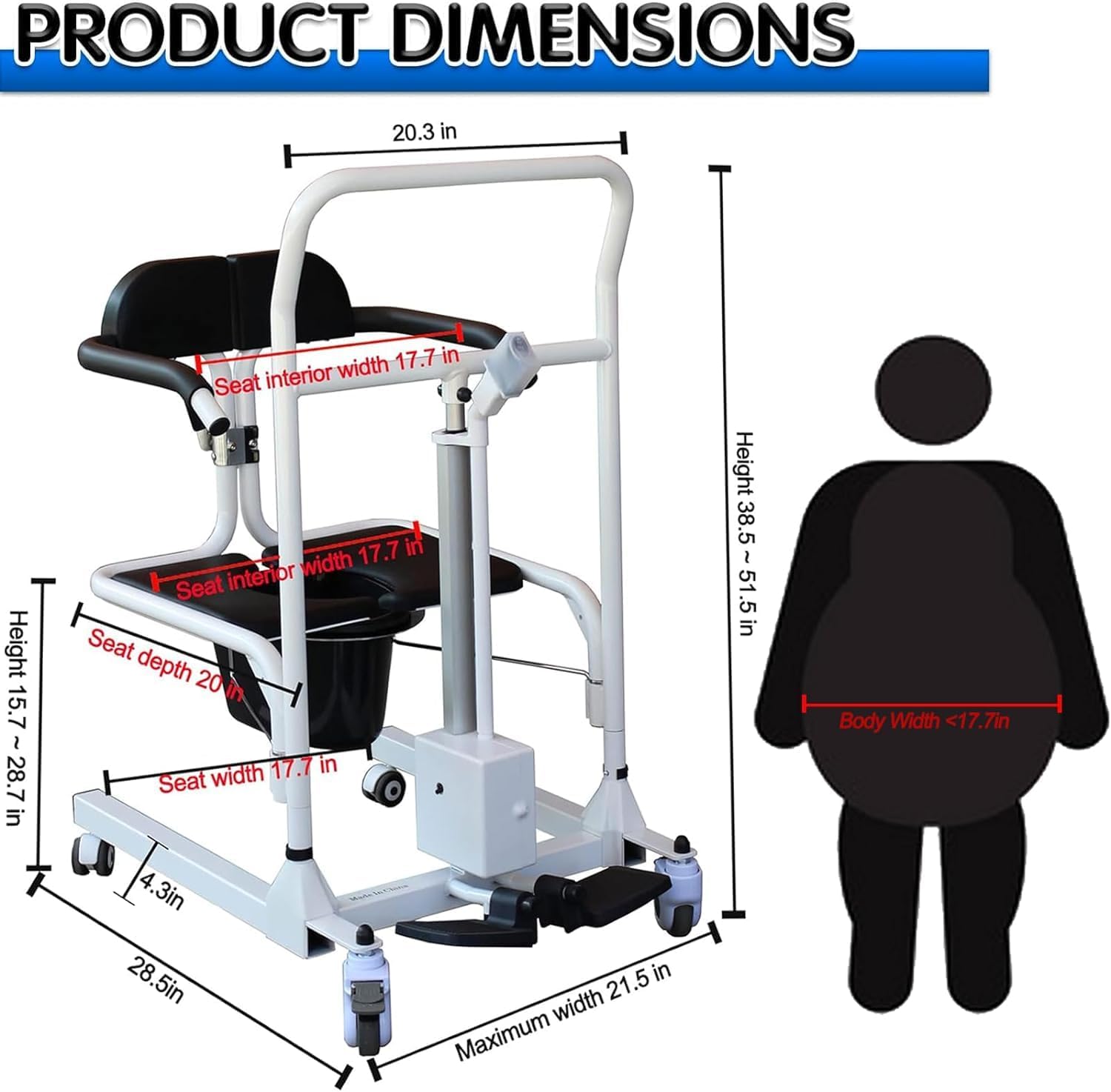 Electric Patient Lift Transfer Chair for Home, Lift Transfer Chair with 180° Split Seat and Bedpan/One Key Lift, Home Care Perfect for Daily Transfers at Home