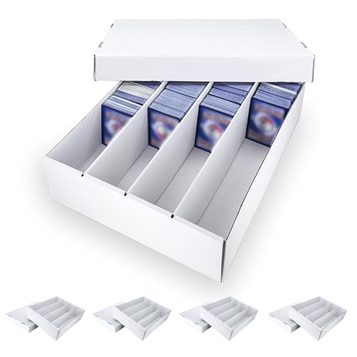 4 Row Trading Card Storage Box, 5 Pack 3200 Count White Cardboard Storage Box with Divider for Basketball/MTG/TCG/Sports/Game Cards Organizer and Collection