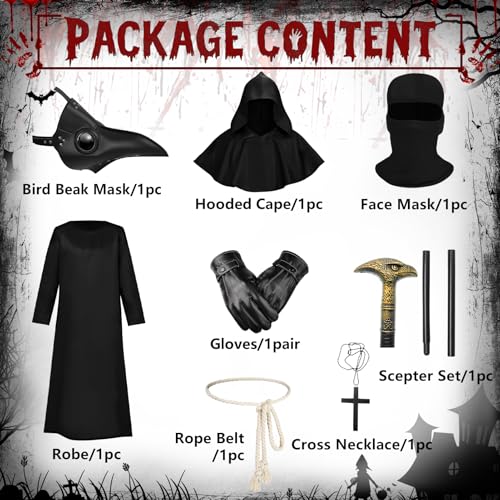 Kicpot Plague Doctor Halloween Costume Beak Mask Priest Monk Halloween Party Cosplay Medieval Renaissance Steampunk