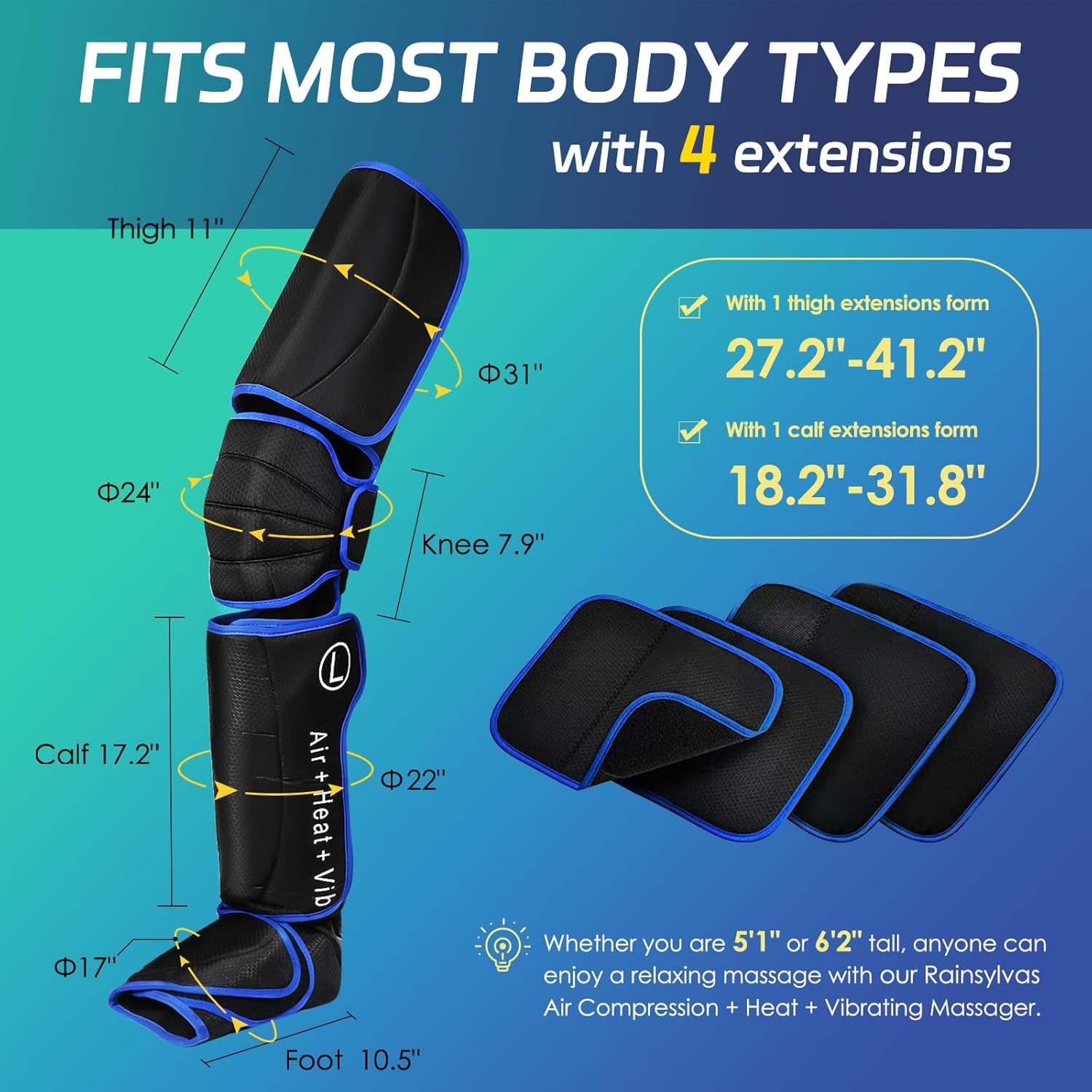 Leg Massager for Circulation and Pain Relief, Air Compression Massager with Heat Compression and Vibration, Full Leg Massager for All Leg Sizes, Gift for Mother Day Father Day