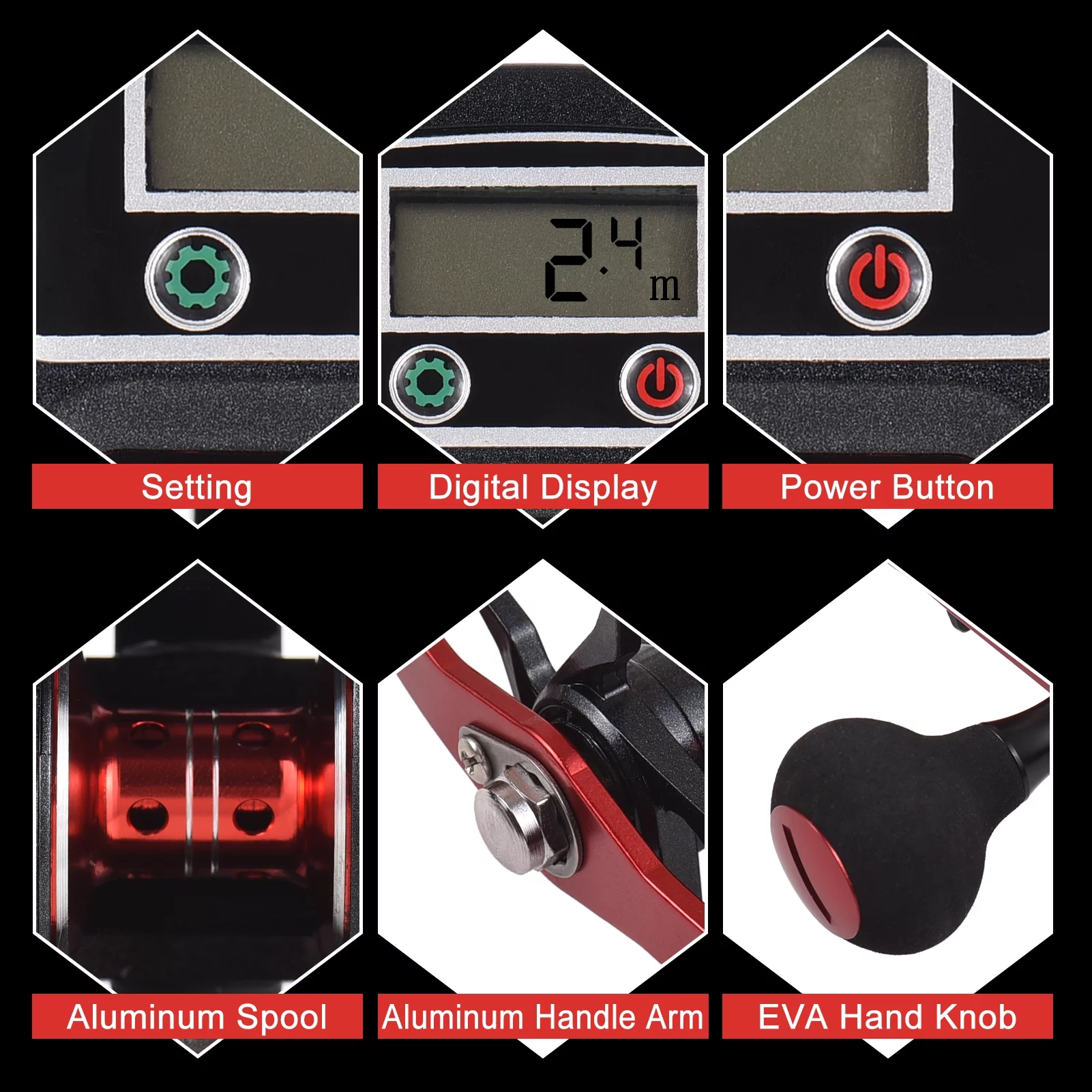 Fishing Reel Line Counter Reel 16+1 Ball Bearings Left/Right Ice Fishing Reel 6.3:1 Gear Ratio