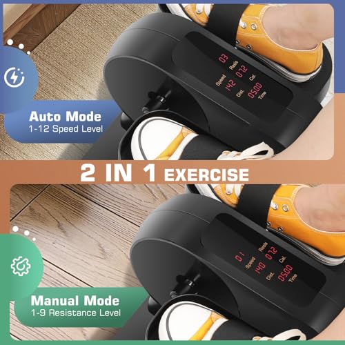 ANCHEER Under Desk Elliptical, Electric Ellipse Leg Exerciser While Sitting for Seniors Adults, Auto/Manual Dual Mode Motorized Foot Pedal Exerciser with Remote Control for Home Office Use