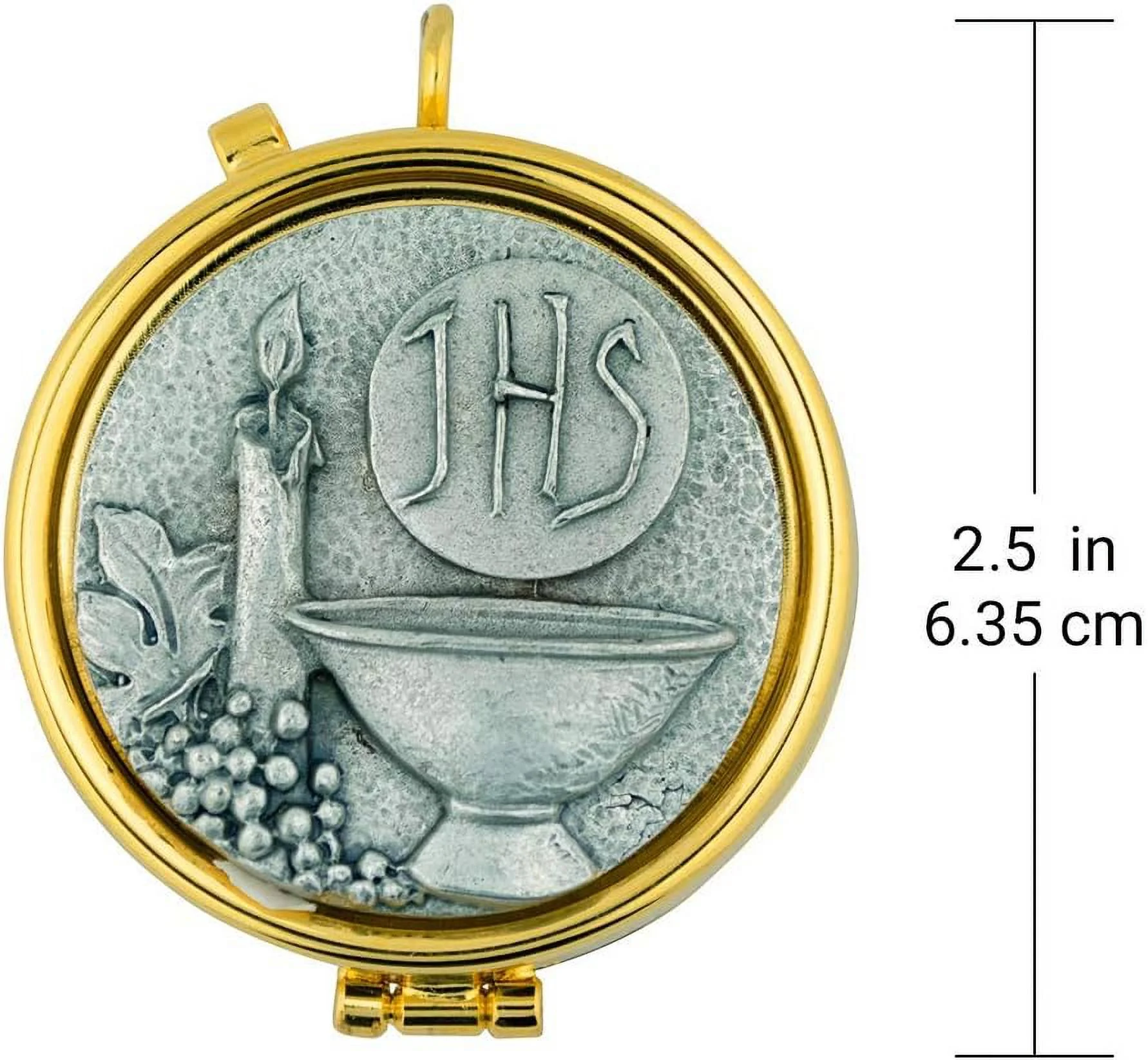 Communion PYX | 2 Sizes And Over 20 For Clergy | Made In Italy (JHS Chalice And Candle - Pewter, Large - 2.5