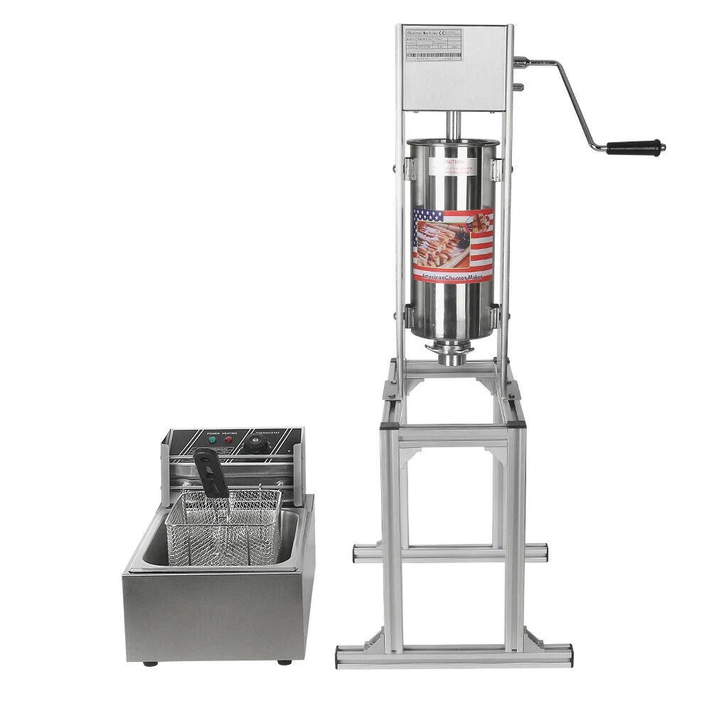 PreAsion 5L Churro Making Machine Spanish Churro Twisted Stick Machine with 6L Electric Deep Fryer 110V