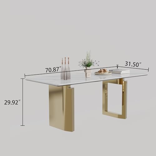 63 inch Glass Dining Table with Clear Rectangular Glass Top, U-Shape Golden Plating Metal Legs Modern Rectangular Glass Kitchen Table Furniture for Home Office Kitchen Dining Room (Gold)