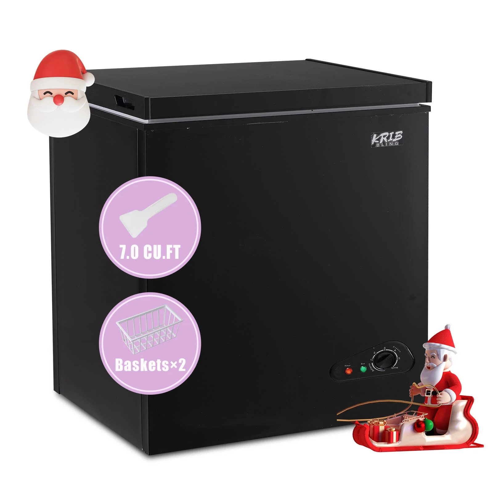 Krib B 7.0 Cu.Ft Chest Freezer with 7 Gears Temperature Adjustment, Deep Compact Freezer with a Removable Basket, Suitable for Kitchen, Garage, Basement, Black