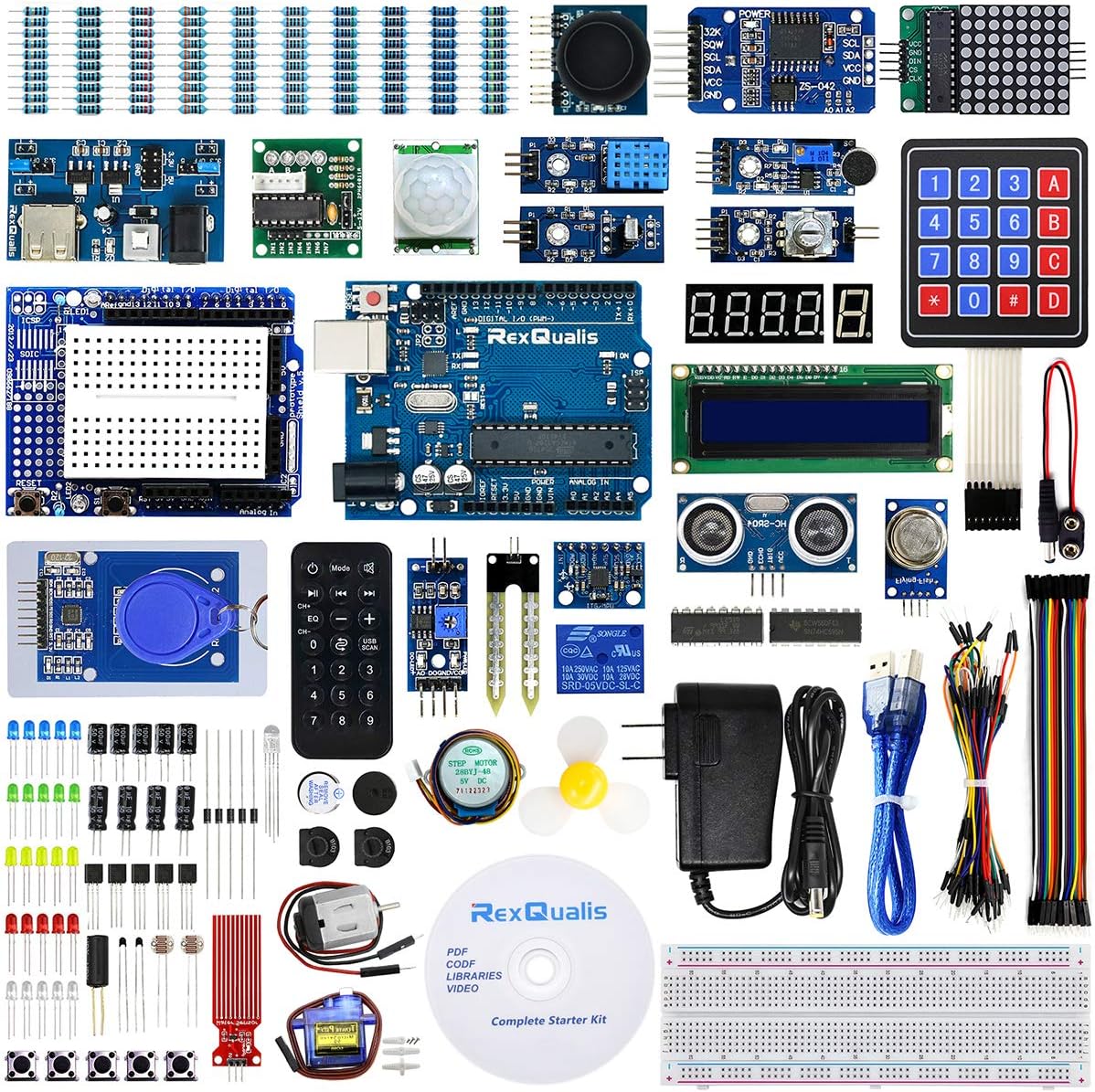 REXQualis Complete Starter Kit Based on Arduino UNO R3 w/ Detailed Free Tutorial Compatible with Arduino IDE (67 Items) Pack of 2