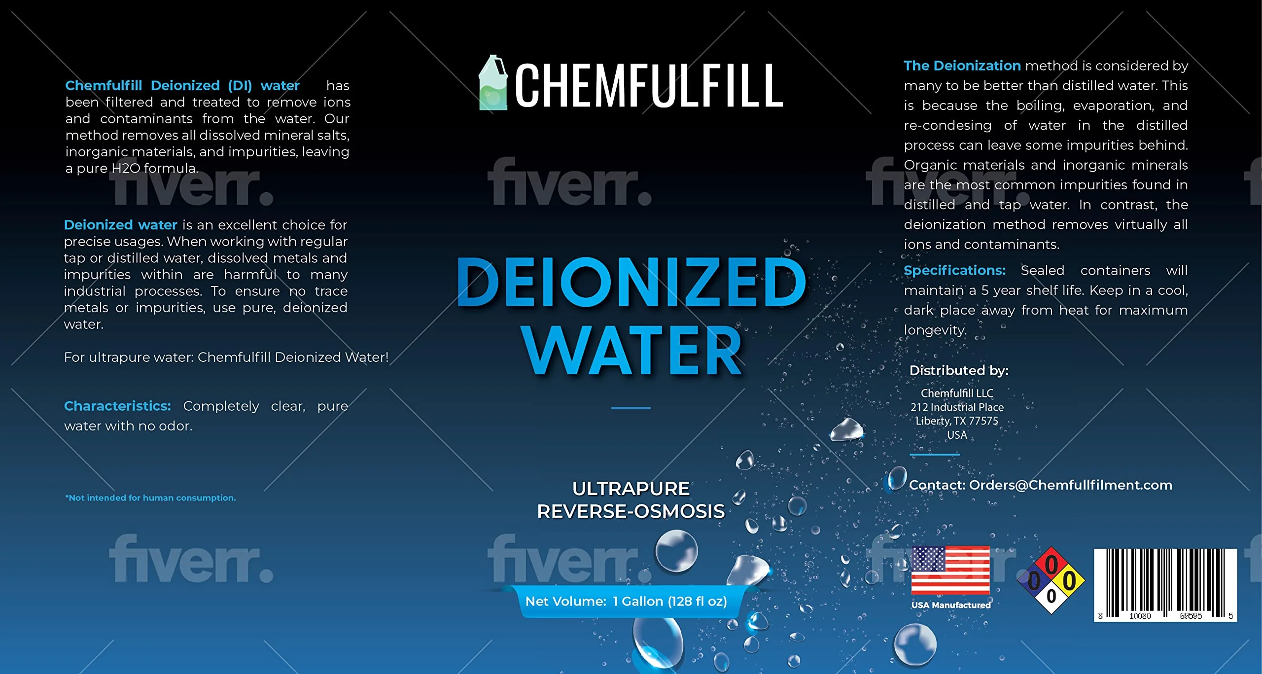 Chemfulfill Deionized Water � Ultrapure �Ion Removed� Water (Gallon (128 fl oz))