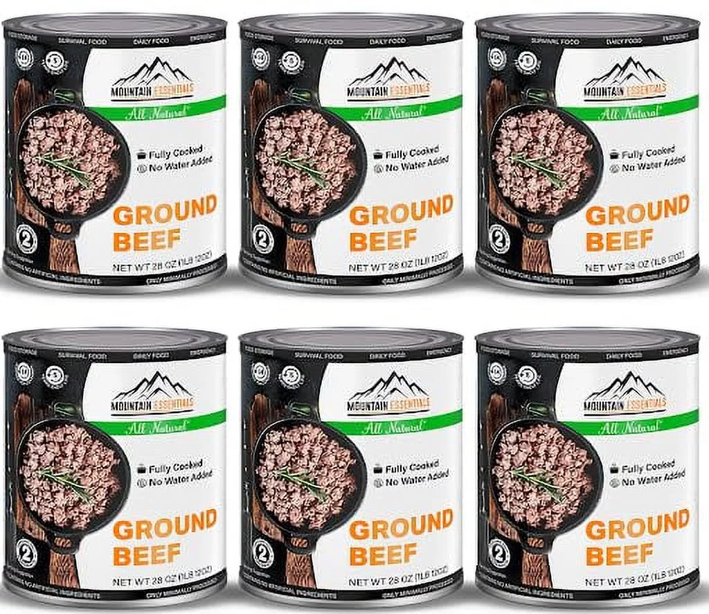(6 Cans Pack) MOUNTAIN ESSENTIALS Canned Ground Beef 28 Ounce Cans Fully Cooked | Ready to Eat | No Water Added | No Preservatives | Survival & Emergency Food For Hiking, Backpacking & Camping