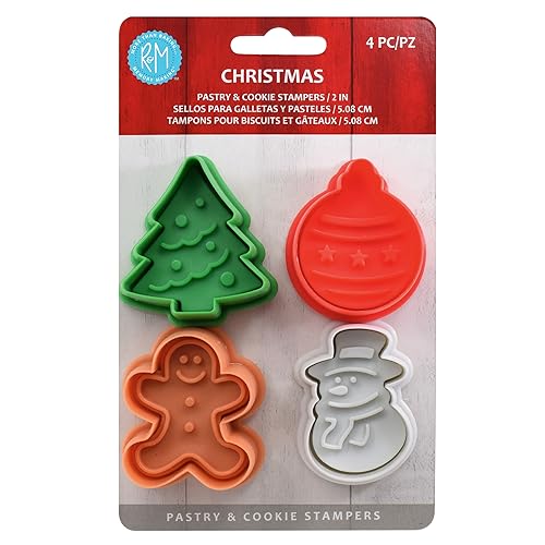 R&M Christmas Pastry & Cookie Cutter set of 4. Assorted Designs and Colors, Christmas Tree, Ornament, Gingerbread Man, Snowman. 2 Inches, Assorted Color Plastic Cookie Cutters