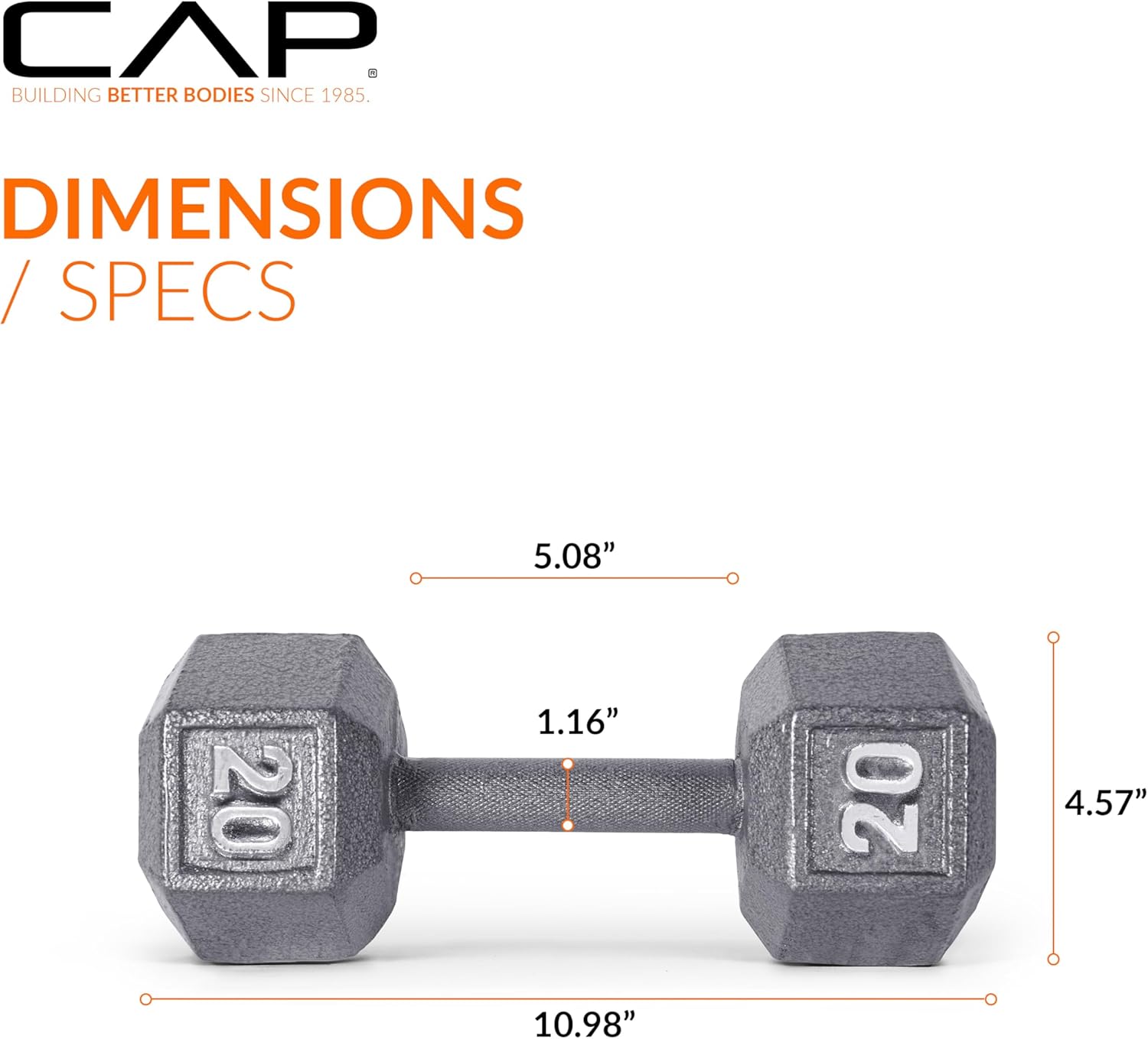 CAP Barbell Cast Iron Hex Dumbbell, Pair, 20 lb