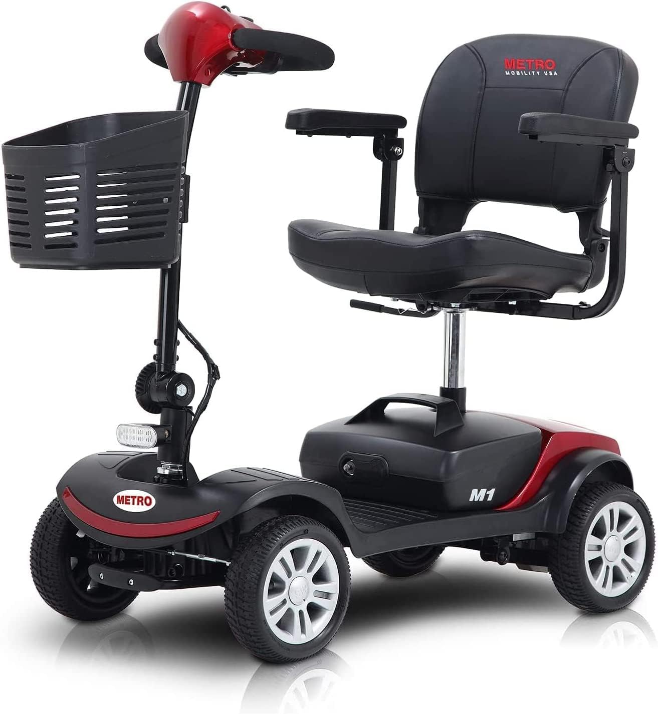 Folding Mobility Scooter for Seniors 4 Wheel Scooter for Adults Electric Medical Scooter Compact for Travel - Electric Powered Wheelchair Device - Compact Heavy Duty Mobile (M1 Red)