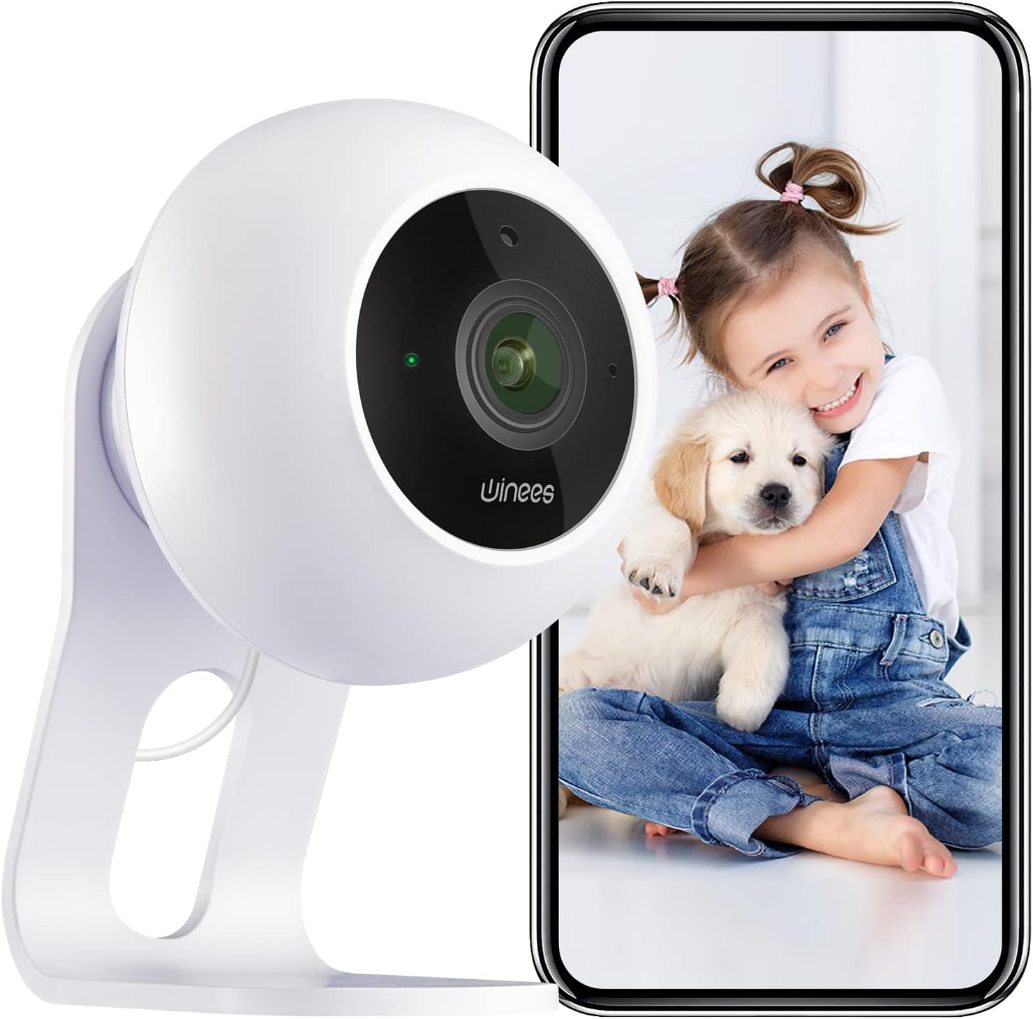 Indoor Security Camera, Winees 2K WiFi Camera with 2-Way Audio, Pet Camera with Phone APP, Plug-in, 2.4GHz, Clear IR Night Vision, Human and Motion Detection for Baby/Mom/Nanny, Compatible with Alexa Pack of 2