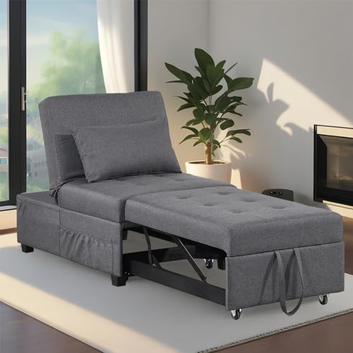 Convertible Sofa Bed, 4-in-1 Sleeper Chair Bed Adjustable Recliner Sofa, Pull Out Folding Lounger Sleeper Couch Bed with Pillow for Living Room, Bedroom and Small Space (Dark Gray)