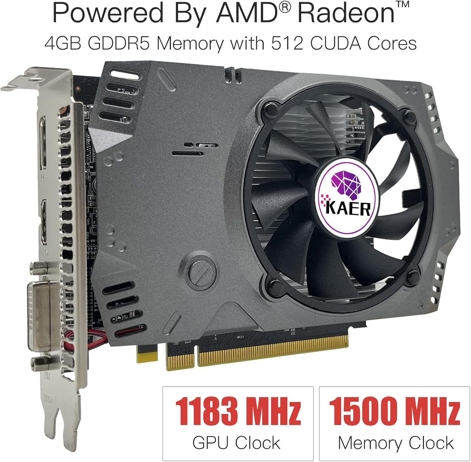 KAER AMD Radeon RX 550 Computer Graphics Card 4GB, GDDR5, 128 Bit, DirectX 12, PCI Express 3.0, DP HDMI DVI-D, Desktop Gaming Video Card, Computer GPU