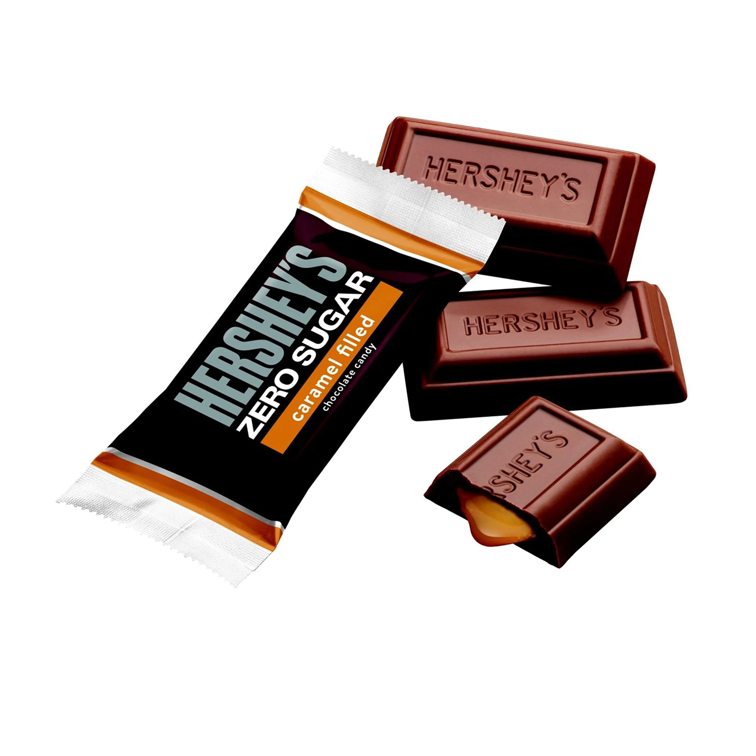 Hershey,S Zero Sugar Caramel Filled Chocolate Candy Bags, 3 Oz (12 Count)