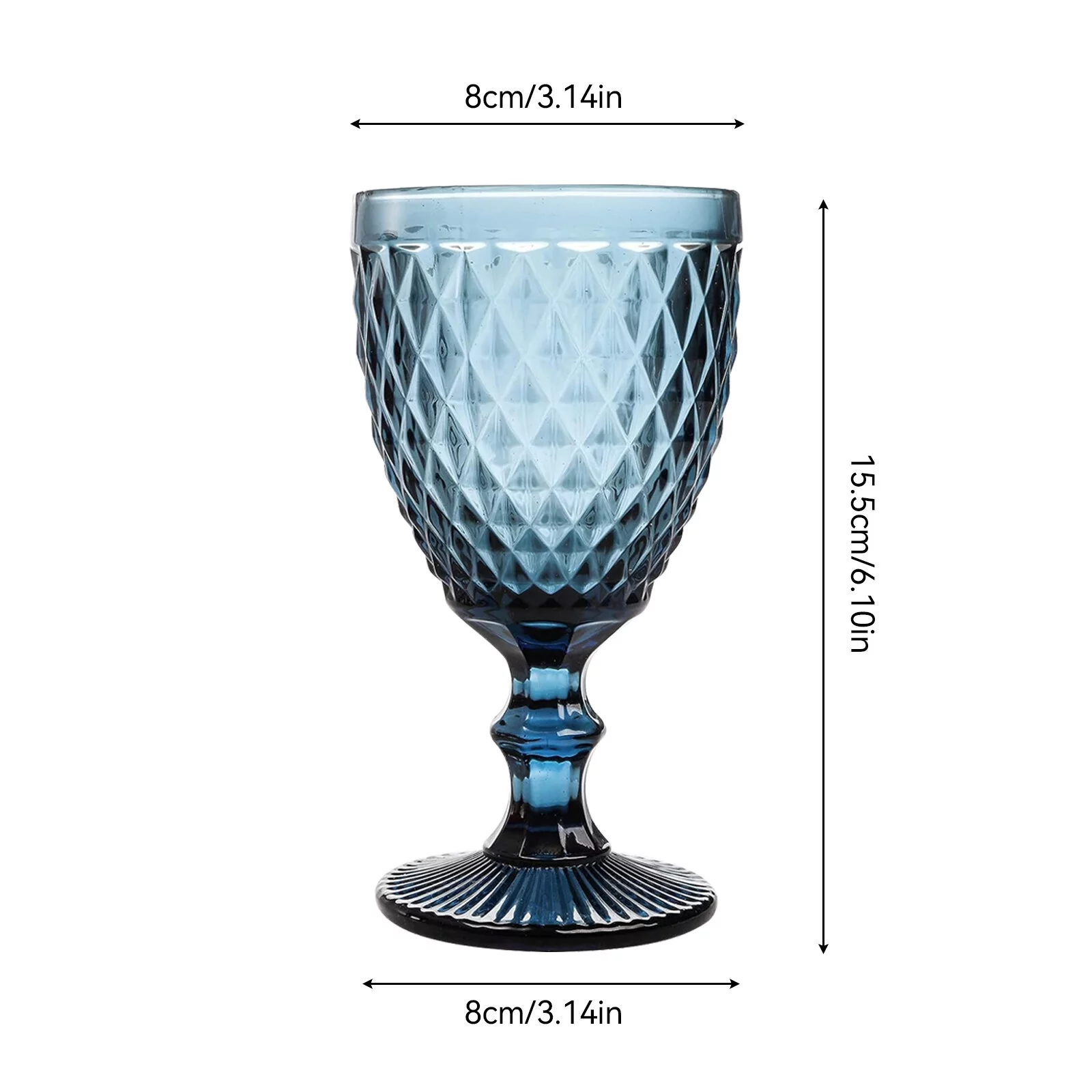 AOMOTA 6pcs Glass Goblet Embossed Retro Vintage Glassware 8 oz Glass Goblet Wine Goblet Wine Cup Stemware for Beverage (Blue)