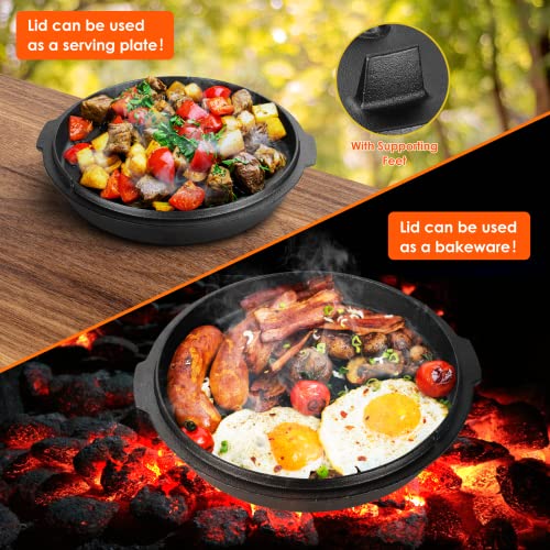 Dutch Oven, Cast Iron Dutch oven, with Lid Lifter Handle & stand and Dual Function Lid Griddle for Home Cooking BBQ Baking