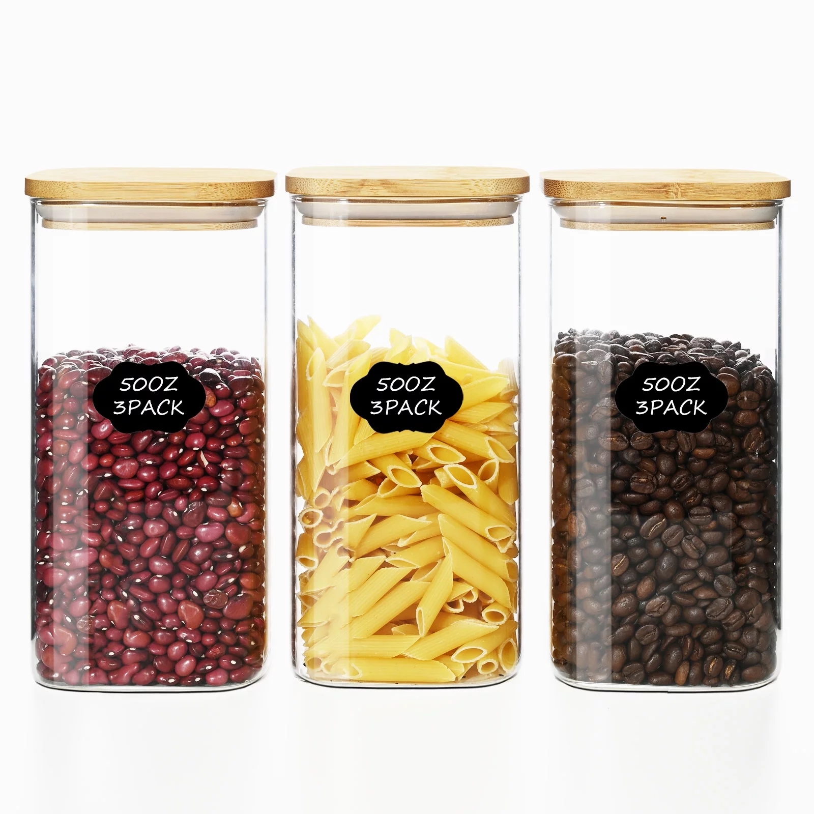 Ollieroo 3 Pack 50OZ Glass Storage Jars with Bamboo Lids,Glass Food Storage Canister for Serving Tea, Coffee, Spice, Candy, Cookie