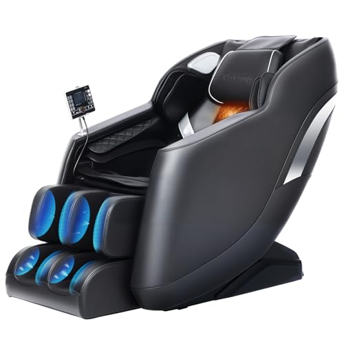 2025 Massage Chair Zero Gravity Full Body Airbags, 8 Fixed Points Massage Rollers with 6 Auto Modes, Bluetooth, Foot Rollers, Heater, Black