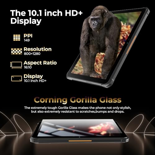 HOTWAV R7 Rugged Tablet Android 13, 15600mAh 10.1 Inch HD+ 12GB+256GB/(2TB TF) Waterproof Tablet PC, 16MP+16MP Camera Octa-Core IP68&IP69K/Dual SIM 4G/5G WiFi/Face ID/GPS/OTG/Widevine L1 (Gray)