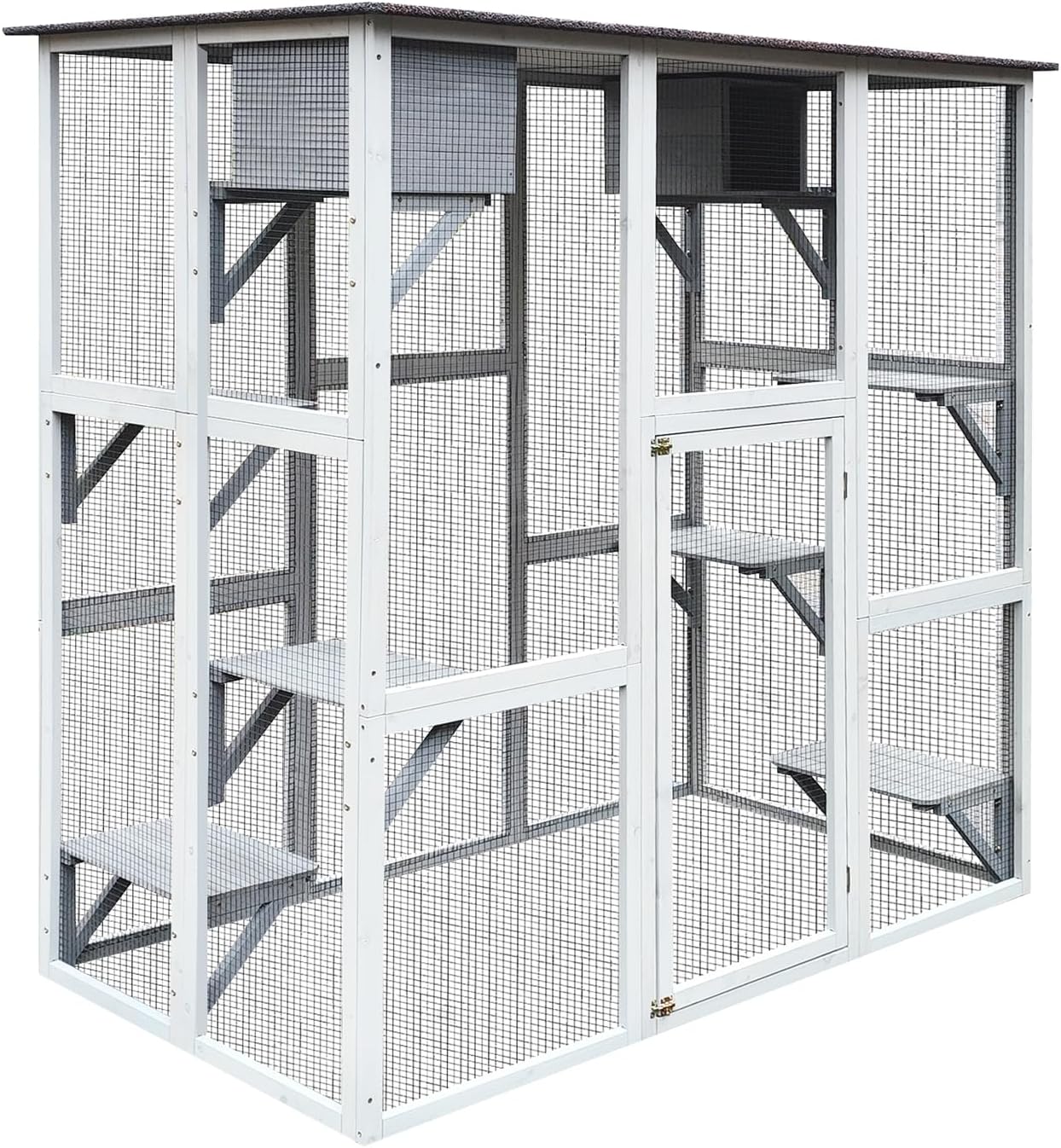 3-Tier Wooden Outdoor & Indoor Cat House Suitable for 1-3 Cats Cat Enclosure Resting Box with 4 Platforms and 2 doors Cat Shelter House with a Jump Box for Hiding and Resting Cat Cage 71