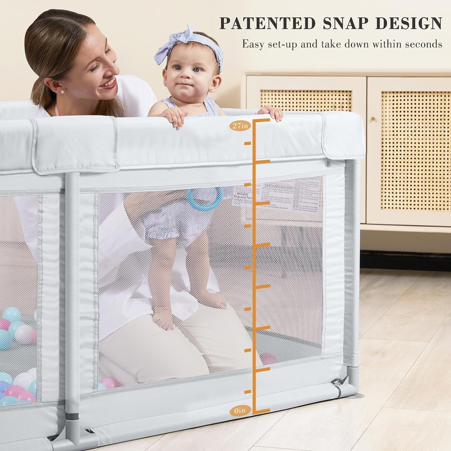 ANGELBLISS Baby Playpen, Large Playard Indoor & Outdoor Kids Activity Center with Anti-Slip Base, Sturdy Safety Play Yard with Breathable Mesh, Kid's Fence for Infants Toddlers(Grey,63”x47”)