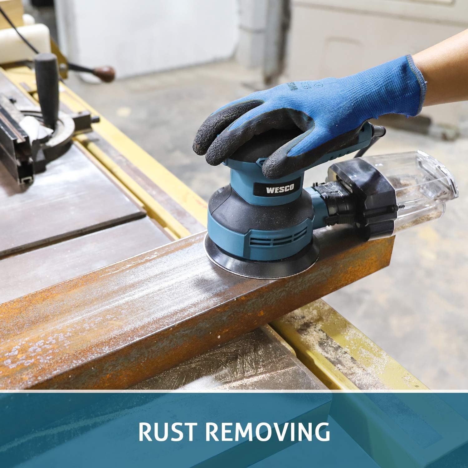 Random Orbital Sander, WESCO 3.0A Power Orbital Sander 5-Inch with 12Pcs Sanding Discs, Vancuum Adapter, Cyclone Box, Corded 6 Variable Speeds Electric Sander, Efficient Dust Collection System Pack of 2