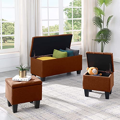Large Storage Ottoman Folding Bench Set, 3 in 1 Combination Ottoman, Upholstered Ottoman Linen Bench for Living Room Entryway Hallway Bedroom, Support 250lbs, Foldable Foot Rest Stool (Dark Blue)