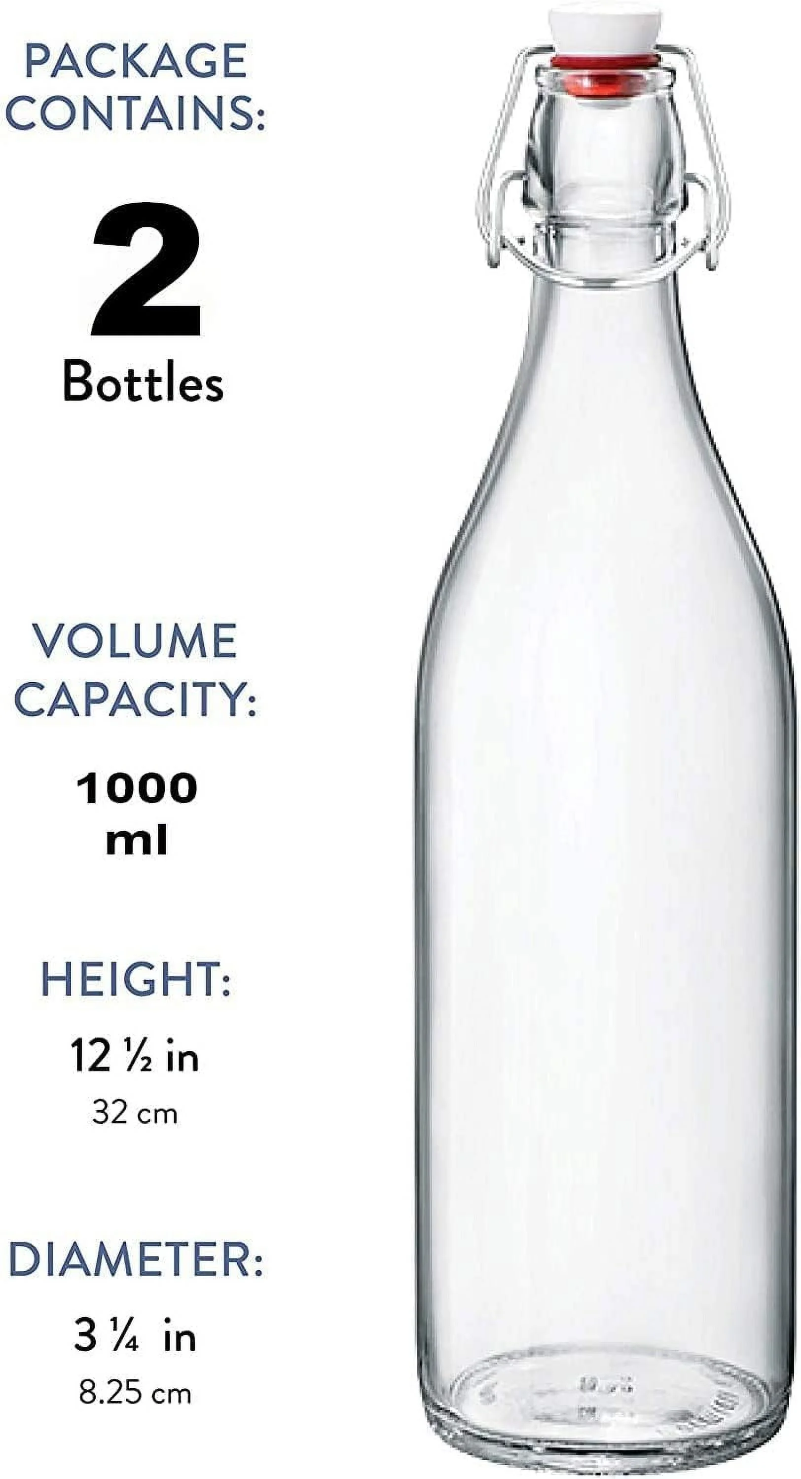 Bormioli Rocco Giara Clear Glass Bottle With Stopper, 33 3/4 oz. (2, Clear)