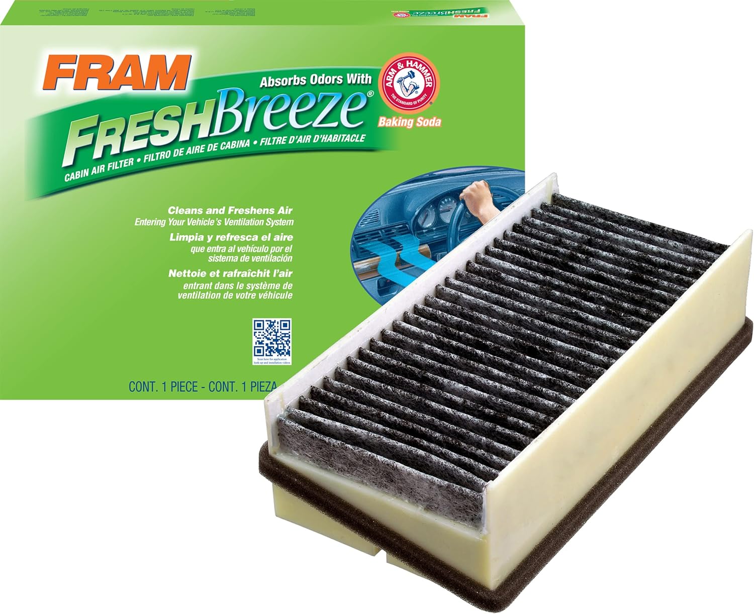 FRAM Fresh Breeze Cabin Air Filter Replacement for Car Passenger Compartment w/ Arm and Hammer Baking Soda, Easy Install, CF8327A for Select Chevrolet and Pontiac Vehicles , white