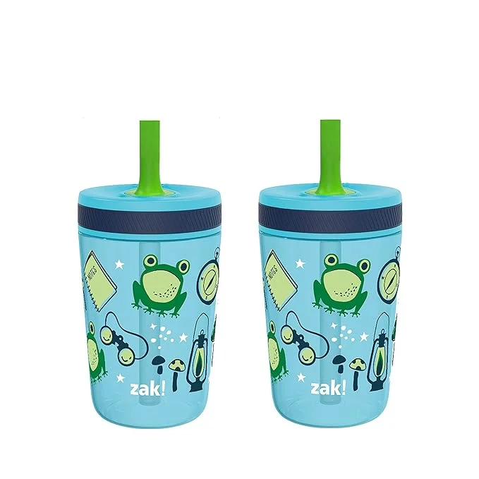 Zak Designs Kelso 15 oz Tumbler 2pc Set, (Campout) Non-BPA Leak-Proof Screw-On Lid with Straw Made of Durable Plastic and Silicone, Perfect Baby Cup Bundle for Kids