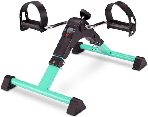 Electric Pedal Portable Mini Exercise Bike Stepper Under Desk Bike Pedal Exerciser, Indoor Elderly Rehabilitation Exercise Machine，Mini Exercise Bike for Leg and Arm with LCD Display, Green
