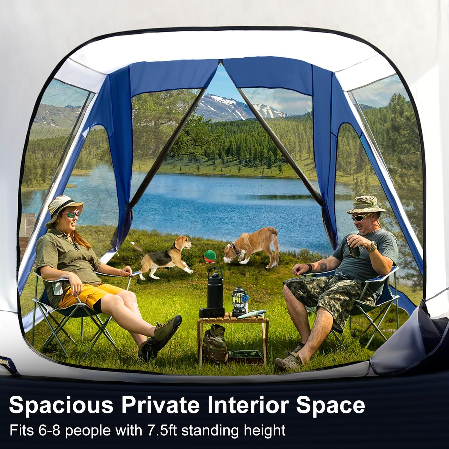 SUV Tent Attachment for Camping, Waterproof PU3000mm Double Layer Car Tailgate Tent, Large 6-8 Person SUV Tent with Sturdy Pole, 10' W X 10' L X 7.5' H