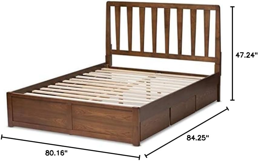 Baxton Studio Raurey King Spindle Storage Platform Bed in Walnut