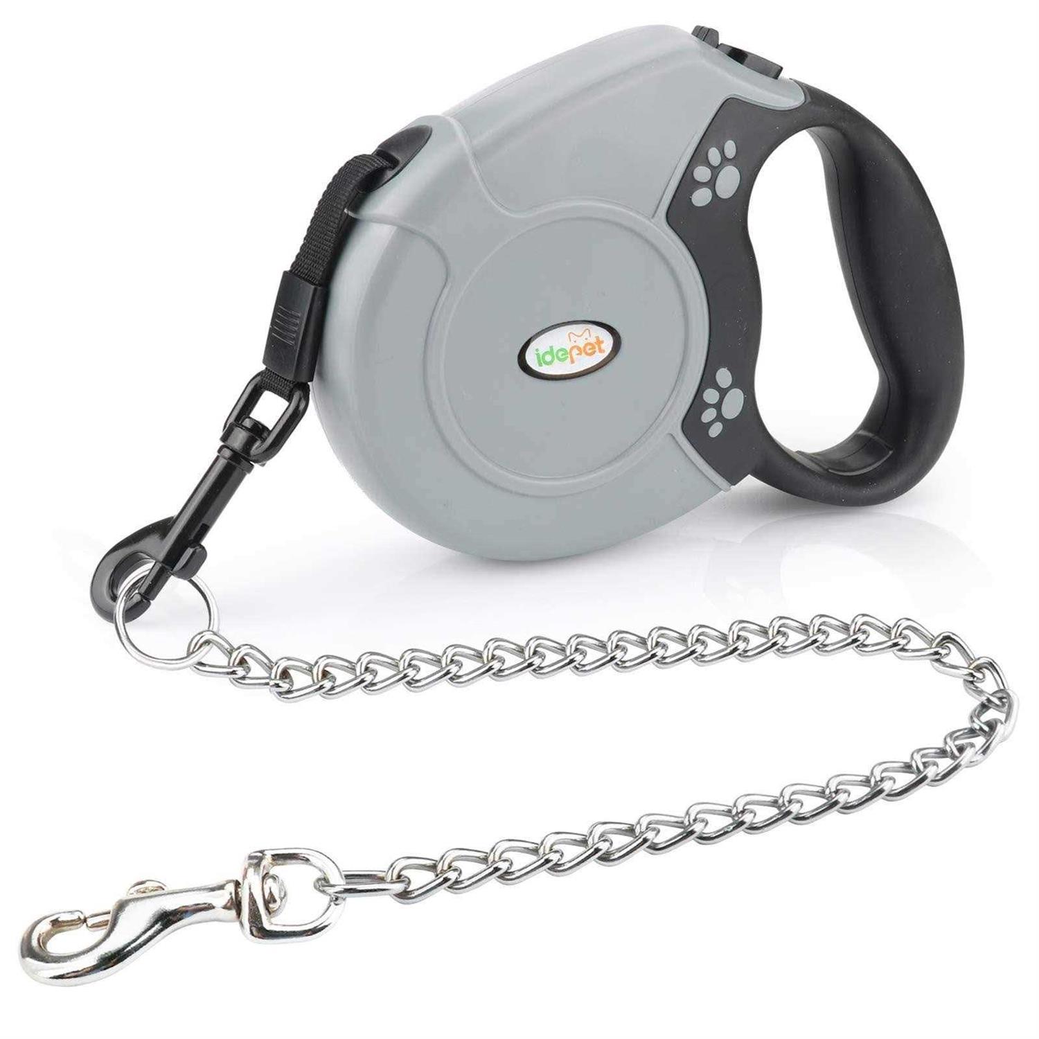 Idepet Heavy Duty Retractable Dog Leash for Small and Medium Dogs, Anti-Chewing Steel Chain 360 Degree Tangle-Free,Break and Lock System,16ft Leash - Pet Supplies online store