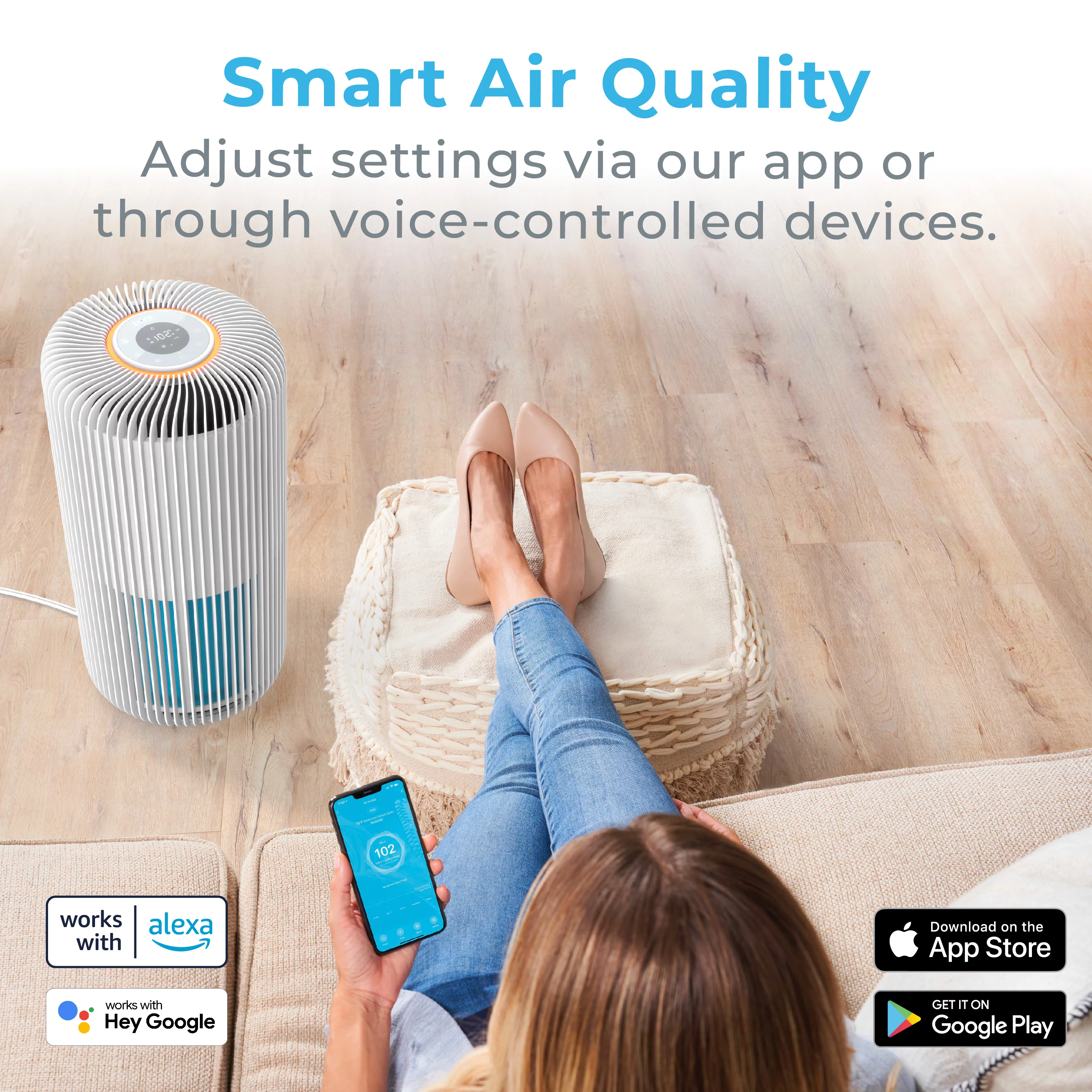 Pure Enrichment® PureZone™ Turbo Smart Air Purifier - 5 Stage Filtration, Smartphone Compatible, Auto Mode & Air Quality Indicator Light - Ideal for Large Rooms