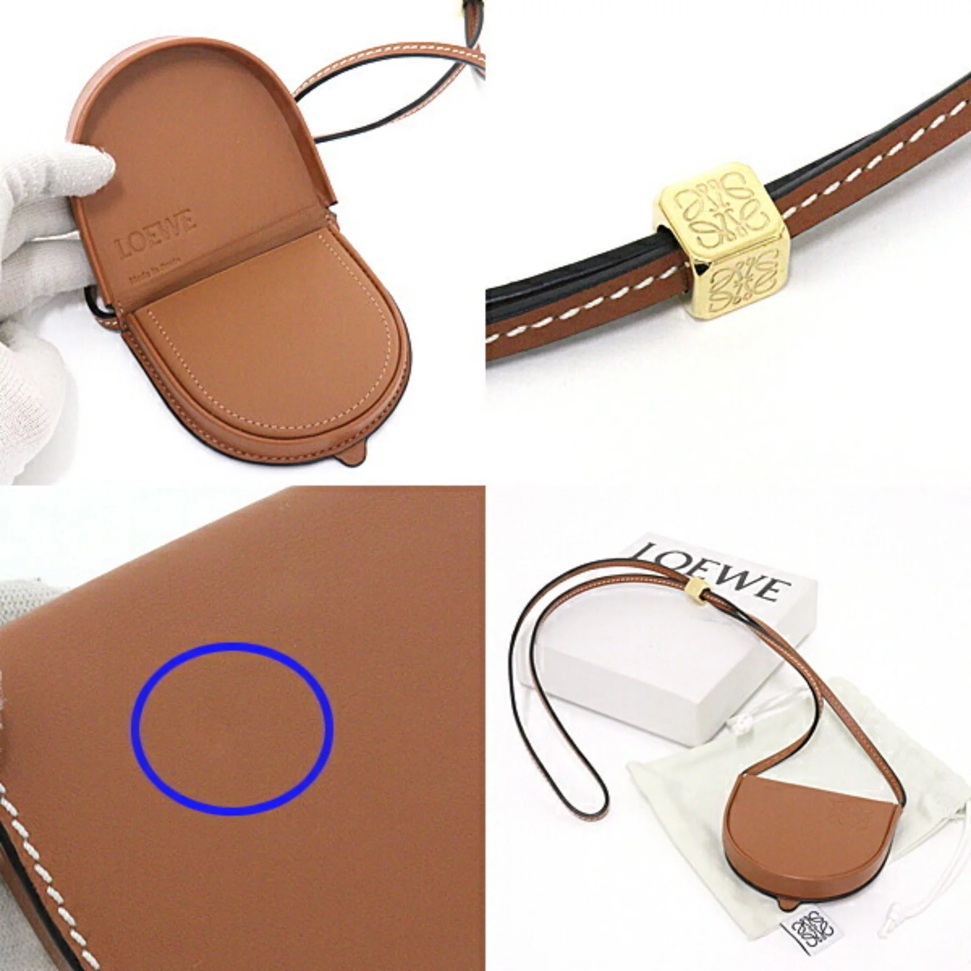 Pre-Owned Loewe LOEWE Heel Pouch Mini Soft Calf Tan 109.54.T15 Neck Shoulder Crossbody Anagram Coin Case (Like New)