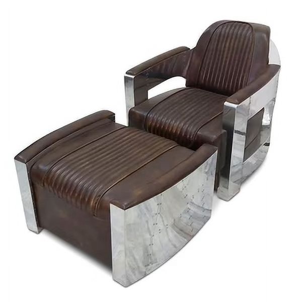 Aviator Chair  - Genuine Leather - Polished Aluminum Armchair