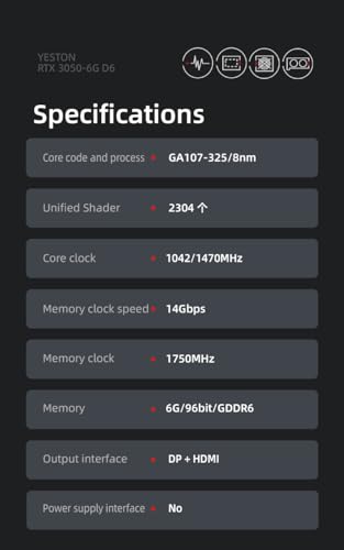 Yeston RTX 3050 6GB GDDR6 Graphics Cards Nvidia pci Express 4.0 x8 Video Cards Desktop Computer PC Video Gaming Graphics Card