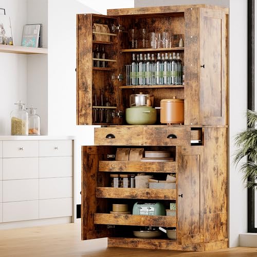 IRONCK Kitchen Pantry Cabinet with Sliding Storage Rack and 6 Hanging Shelves, 72