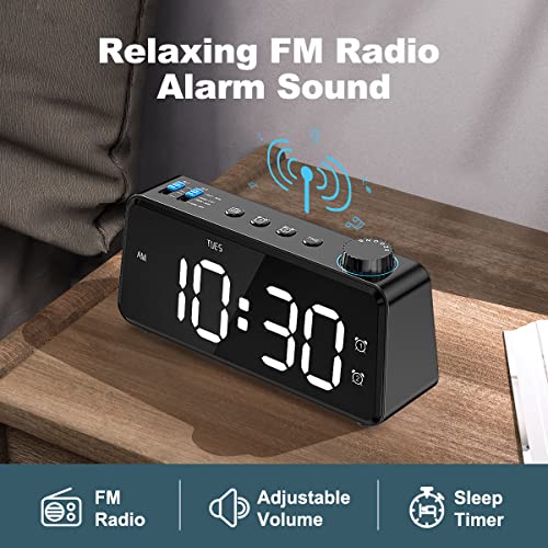 ANJANK Digital FM Radio Alarm Clock for Bedroom, 6.5'' Large Display for Seniors kids, 0-100% Dimmable Brightness, Weekday/Weekend Dual Alarm, Small Nightstand Clock with USB Charging Port
