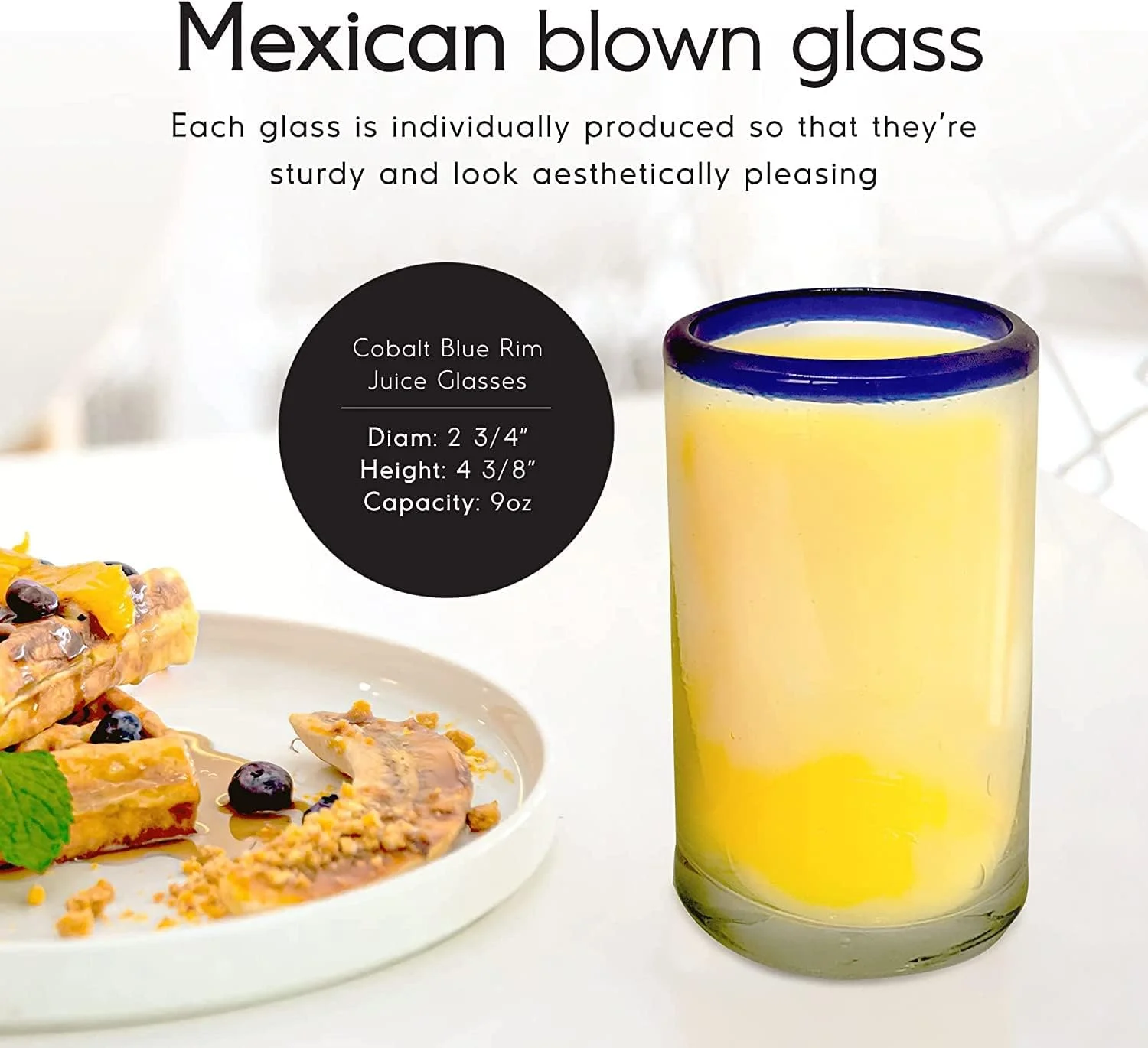 Cobalt Blue Rim 8 oz DOF Rock Glasses (set of 6), Recycled Glass, Lead-free, Toxin-Free (DOF Rocks)