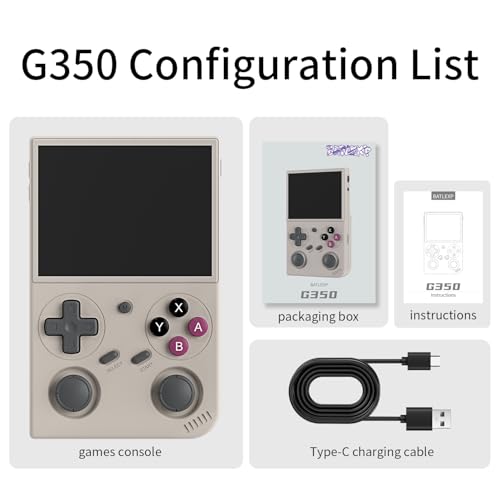 G350 Retro Game Console,Linux System RK3326 G350 Handheld Game Console Built-in 64G TF Card 4371 Games,3.5-inch IPS Screen, WiFi, Bluetooth 4.2, HDMI Output, 3200mAh Battery