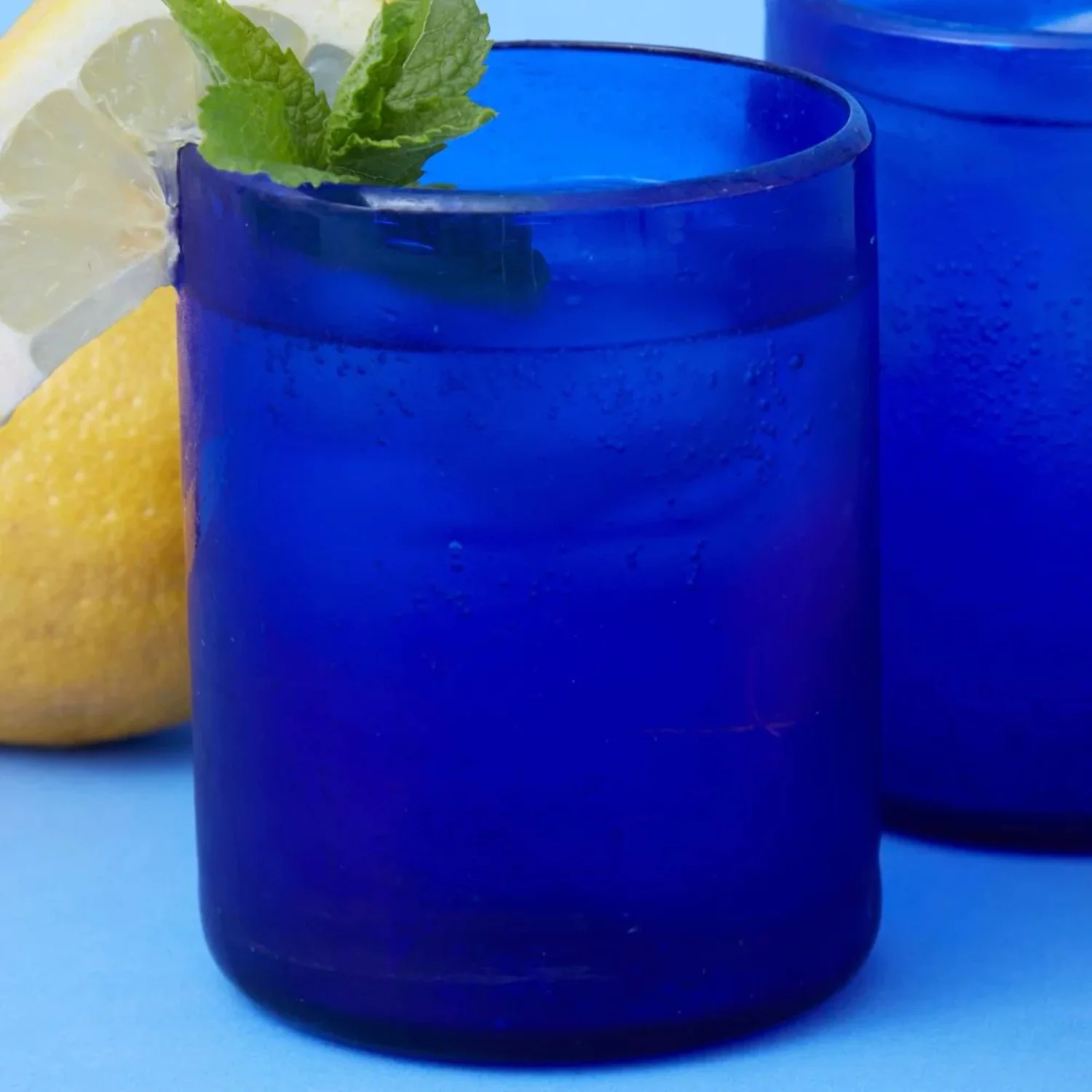 Hebron Glass Blue Water Glasses Tumblers