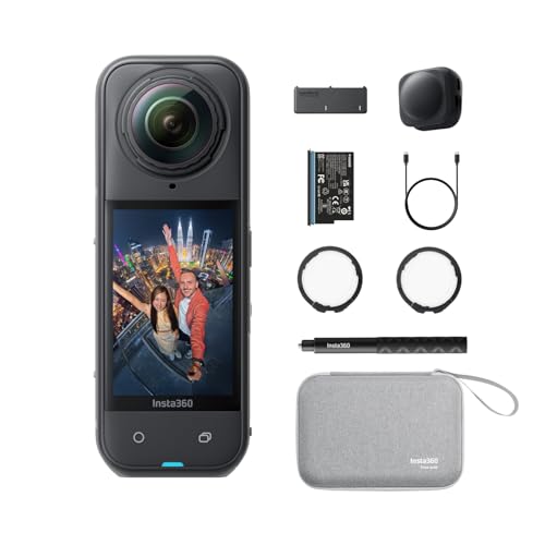 Insta360 X5 Motorcycle Bundle - Waterproof 8K 360° Action Camera, Rugged & Replaceable Lens, 3-Hour Battery, Clear Audio, Stabilization, Invisible Selfie Stick Effect, Leading Low Light
