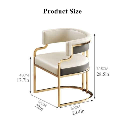 Leather Modern Tub Chair Upholstered Armchair for Living Room,Dining Room Chairs Guest Chairs for Reception Single Sofa Chair with Golden Metal Legs(White)