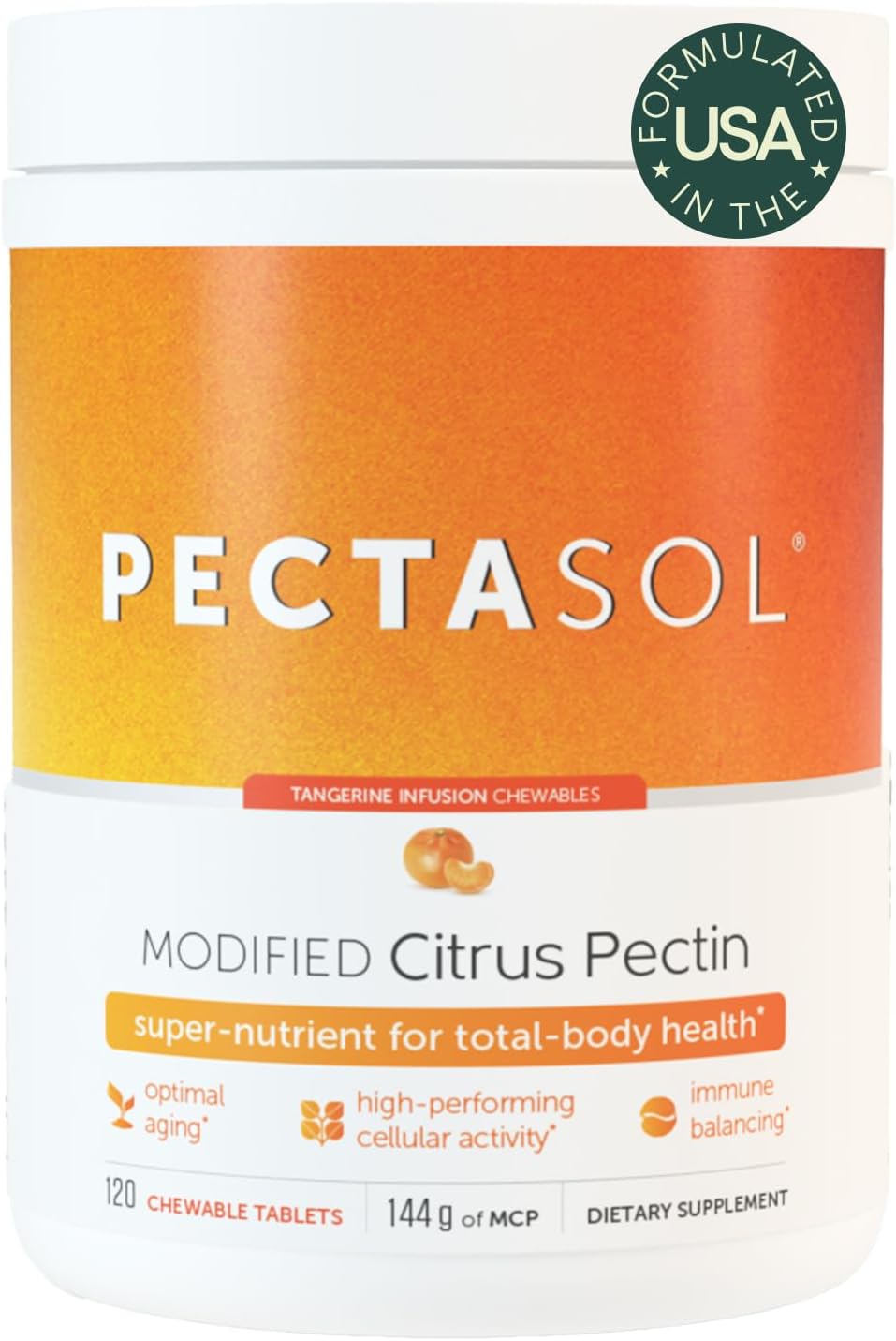 EcoNugenics PectaSol Modified Citrus Pectin for Total-Body Health & Optimal Aging - Daily Super-Nutrient for High Performing Cells - 120 Chewable Tablets