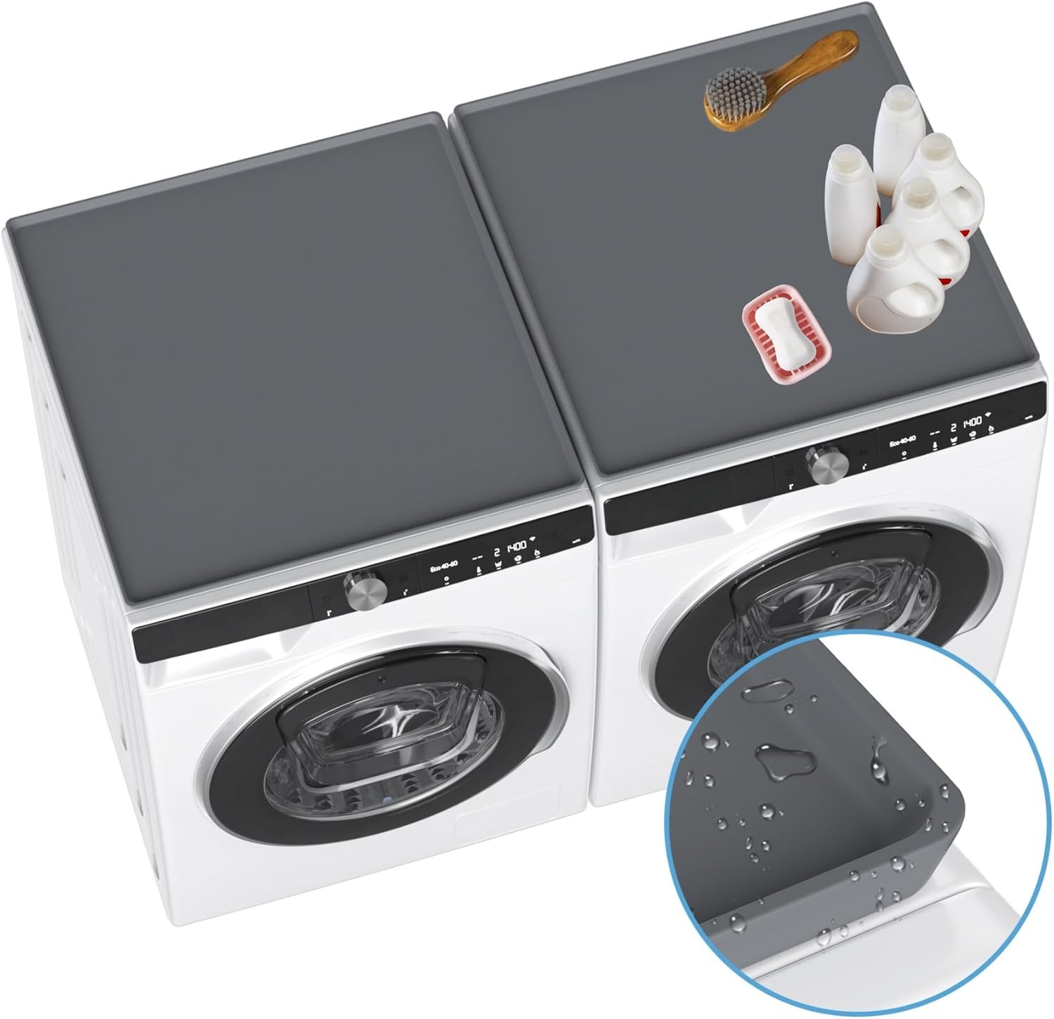2 Pack Washer and Dryer Covers for the Top - 23.6''x 23.6'' Silicone Protector Mat for Drum Front-loading Washing Machine Non-slip Waterproof Dustproof Washable for Laundry Kitchen - Gray